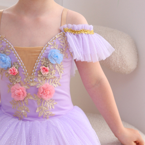 ชุดบัลเล่ต์นางฟ้าดอกไม้สำหรับเด็ก ชุดเต้นบัลเล่ต์เจ้าหญิงสำหรับเด็ก แขนระบายพร้อมกระโปรงผ้าทูลสำหรับการแสดงบนเวที - Product Image 3