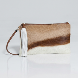 Calf Hair <b>Clutch</b> With Tassel Detail Brown And <b>White</b> - Product Image 1