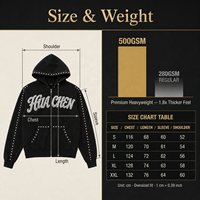 Sweat à capuche zippé personnalisé pour homme, style Y2K gothique, avec strass et clous, effet délavé à l'acide, broderie et patchs appliqués