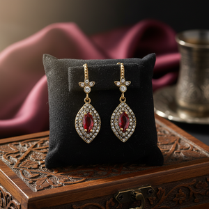 Marquise Ruby CZ ต่างหูสไตล์ออตโตมันแท้ เครื่องประดับเงินแท้ 925 - Product Image 3