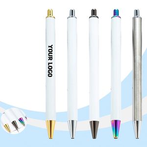 Stylos à bille blancs sans clip pour sublimation, impression DIY sur tube complet en métal, stylo de sublimation par transfert thermique pour artisans - Product Image 1