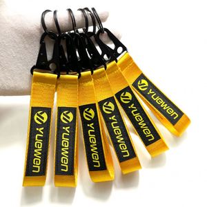 Étiquette tissée personnalisée pour équipe de football, logo NFL, anneau en fer bec d'aigle en métal lourd, porte-clés à sangle courte - Product Image 1