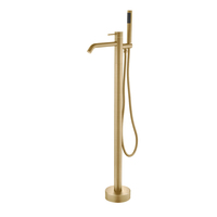 Ensemble de douche moderne autoportant avec poignée en laiton poli et barre coulissante, robinet de baignoire monocommande à montage au sol