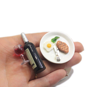 10 ensembles de miniatures pour maison de poupée : vin rouge, steak de bœuf, vaisselle, modèle alimentaire de cuisine, jouet décoratif, accessoires pour maison de poupée - Product Image 2