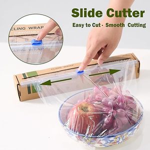 HuamaohengchunCling <b>Wrap</b> Compostable Food <b>Wrap</b> Film with Slide Cutter 12" Wide 200 FT for Kitchen <b>Clear</b> - Product Image 5