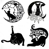 Lune noire et chat divination magique fleur tenture murale décoration murale en métal décor de divination magique