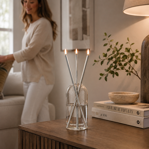 Conjunto de 3 Velas de Óleo Prateadas Eternas com Pavio, Recarregáveis, Sem Fumaça, em Metal, com Caixa de Presente para Decoração de Casa e Casamentos - Product Image 5
