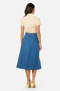 OEM Custom Women's Vintage Casual <b>Jeans</b> Skirt Fashion Summer Cotton <b>Embroidered</b> High Waisted A-Line Denim Skirt for Women - Product Image 3