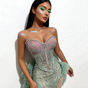 Novance Y5508 Robe Sexy pour Femme Verte Strapless Tenue de Danse Exotique Tenues Scintillantes Strass Tenue de Scène Chanteuses Féminines - Product Image 1