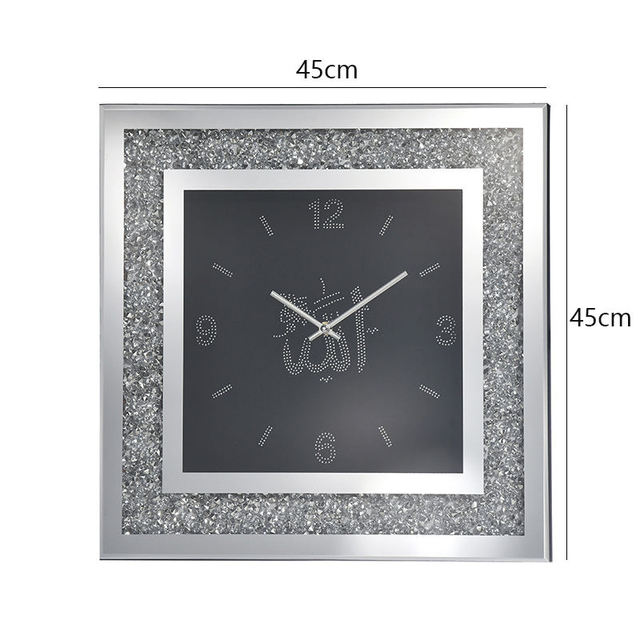 Modern Wall Clock Glass Mirror Decorative Clock Arabic Calligraphy Art Interior Decoration Strong Diamond Wall Clock