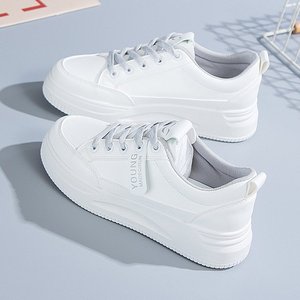 Scarpe da Tennis in <span class=keywords><strong>Pelle</strong></span> PU per <span class=keywords><strong>Donna</strong></span>, <span class=keywords><strong>Sneakers</strong></span> Basse con Lacci, Comode Scarpe Casual <span class=keywords><strong>Bianche</strong></span> da Ragazza - Product Image 3