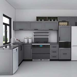 Ensemble complet de meubles de cuisine en bois de style shaker de luxe, design modulaire moderne personnalisé, unité de cuisine grise complète - Product Image 1