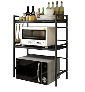Étagère <span class=keywords><strong>d</strong></span>'<span class=keywords><strong>angle</strong></span> extensible en acier au carbone support de cuisine en métal avec étagères à épices et organisateur de support de four à <span class=keywords><strong>micro</strong></span>-ondes pour armoire de cuisine - Product Image 2