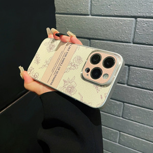Para Apple 17PROMAX Funda de cuero de lujo para teléfono móvil Phone Grip Sketch Rose Pura70PRO Niche Funda protectora en relieve hecha de PU - Product Image 4