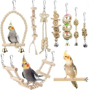 Jouets pour oiseaux en bois : balançoires, perchoirs à mâcher, perchoirs suspendus, hamacs, échelles d'escalade, jouets de cage pour oiseaux - Product Image 1