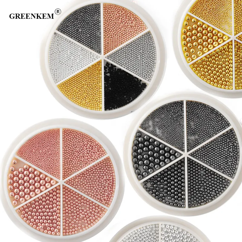 6 Grids Nail Art Tiny Steel Caviar Beads 0.8-1.5mm Mixed Size 3D Design Rose Gold Silver Jewelry Manicure Nail Art Rhinestones