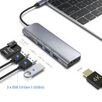 Station d'accueil multi-ports en aluminium 6 en 1 3 * USB-A 1 * carte SD/carte TF/HDTV Hubs USB pour ordinateur portable Macbook Tablette Téléphone