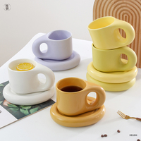 Mug en céramique nordique mignon et dodu pour le café, mug épais avec soucoupe