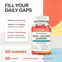 Gummies de fer et de calcium à marque privée OEM, 60 unités, saveur dattes rouges, avec vitamine C et zinc, complément alimentaire
