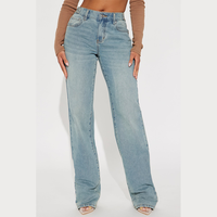 Jeans en denim pour femmes, pantalon droit, taille haute, 100% coton, lavage vintage, bleu, streetwear, Y2K, pantalon décontracté, vêtements pour femmes