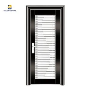 सुरक्षा दरवाजे मुख्य डबल सुरक्षा स्टेनलेस स्टील स्टेनलेस स्टील ग्रिल इंटीरियर बाहरी दरवाजे टेम्पर्ड ग्लास स्विंग के साथ आधुनिक
