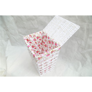 <b>White</b> Floral Fabric Storage <b>Basket</b> Square Cotton Wicker <b>Laundry</b> Organizer For Clothing - Product Image 3