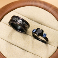 Cincin Titanium Baja Anti Karat FANKE Cross-Border Explosions, Cincin Kekasih Gaya Gothic Hitam dengan Zirkon, Cincin Baja Anti Karat