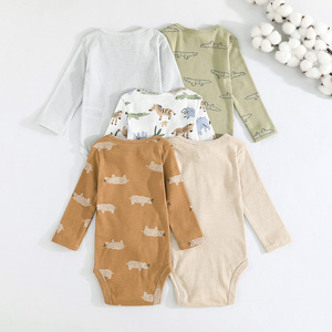 Baby Rompers With Carter Long Sleeves Jumpsuit Baby Crawling Clothes Cartoon <b>Animal</b> <b>Pattern</b> Pocket Cotton Fabric Five-Piece Set - Product Image 2