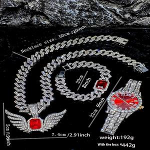 Herren Hip-Hop Analoguhr mit Zifferblatt, 22 mm Engelsflügel Edelstein-Anhänger-Set, Neues Water Ghost Strass-Modell, 38 mm Quarzwerk, 10 mm Gehäuse - Product Image 2