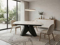 Table à manger extensible gain de place avec plateau en pierre frittée moderne pour espace repas d'appartement