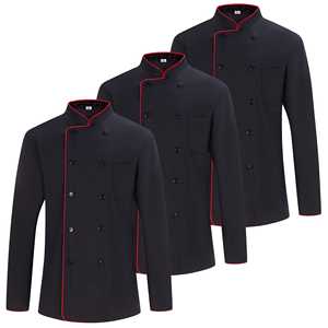Confezione da 3 giacche da chef a maniche lunghe da uomo (65% poliestere 35% cotone) bianco e nero 3-842 - Product Image 3