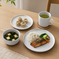Service de table classique en grès porcelaine avec assiettes, bols et tasses à texture ondulée – Compatible lave-vaisselle et résistant à la chaleur