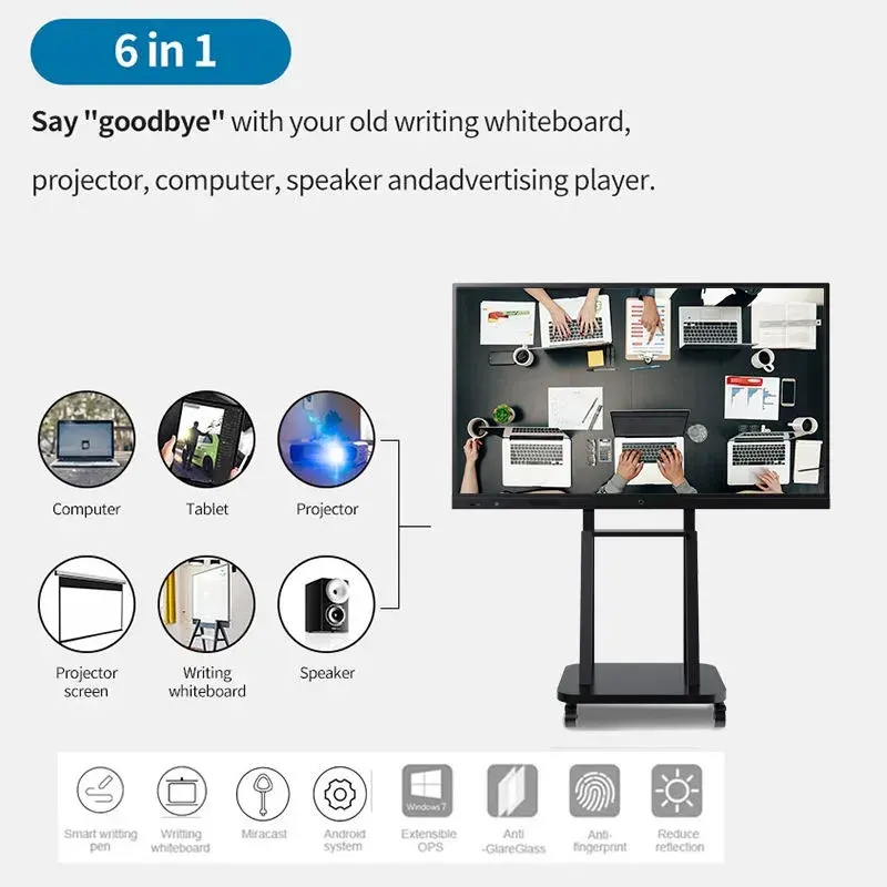 55 65 75 inch Finger Multi Touch Smart Lcd Display smart interactive whiteboard for education/conference