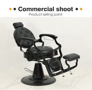 Sillón de Peluquería de Cuero Negro Estilo Vintage, Silla de Estilismo Hidráulica Ajustable para Barbería - Product Image 5