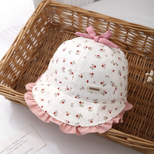 Sombrero de Pescador para Bebés, 100% Algodón, Diseño de Flores Pequeñas, Ajustable con Botón, Transpirable, Protección Solar, Primavera/Verano, Casual - Product Image 6