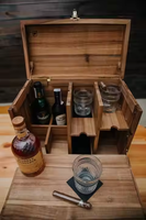 Mini-bar mural carré en métal rustique personnalisé pour whisky, avec seau à glace et boîte-cadeau pour vin et boissons