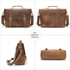 Cổ Điển 14/15 Inch Da Chính Hãng Máy Tính Xách Tay Cặp Cho Nam Giới Xách Tay Túi Messenger Với Crazy Horse Thiết Kế - Product Image 4