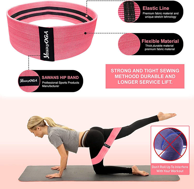 Yewayoga New Arrival Resistance Band Fitness Workout Rope Booty Bands  Custom logo Customized Color Hip Resistance Band Set