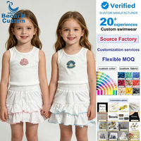 Ensemble d'été pour enfants style jeune fille européenne et américaine, personnalisé OEM, débardeur sans manches à patch coquillage + jupe à volants, direct usine