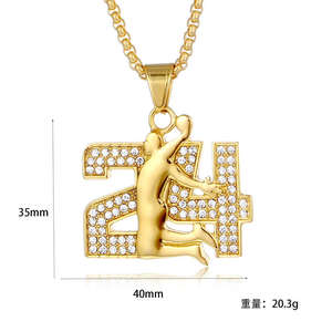 Collier pendentif en acier inoxydable avec incrustations de CZ, design de l'icône du basketball hip-hop <span class=keywords><strong>Kobe</strong></span> <span class=keywords><strong>Bryant</strong></span> 24, bijoux fins et tendance pour hommes et femmes - Product Image 2