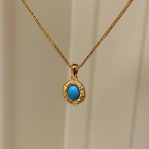 "<strong>Tiffany</strong> Blue" Vintage Blue Pine Brushed Necklace, Autumn/Winter New Style, Light Luxury Zirconia Clavicle <strong>Chain</strong> for Women - Product Image 3