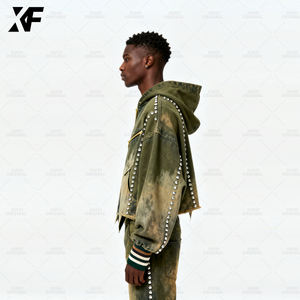 XUFEI Original Sudadera con capucha hecha a medida para hombre y Heavily100 % algodón Rhinestone Cremallera completa Tallas grandes Diseño de gran tamaño Sudadera con capucha - Product Image 3