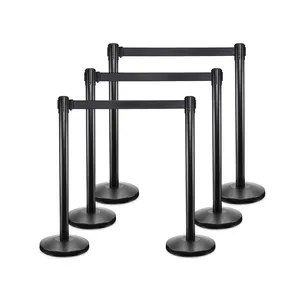 Oem Aangepaste Logo Bank Lijn Divider Crowd Control Barrière Post Zwart Wachtrij Stand Stanchions Met Intrekbare Riemen