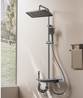 Système de douche carré 4 fonctions avec affichage LED en céramique, mitigeur en aluminium chromé poli, jets de massage à fonction pause pour hôtel/villa