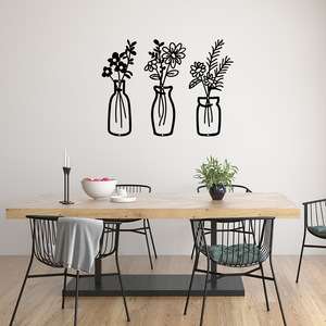 Juego de 3 Adornos de Pared de Flores de Metal Negro Minimalistas, Decoración Rústica Moderna para Sala de Estar, Baño y Dormitorio - Product Image 1