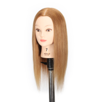 Tête de mannequin 100 % cheveux humains pour tresses et chignons, tête d'entraînement professionnelle en cosmétologie avec kit de table
