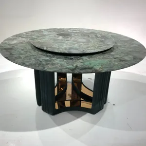 Conjunto de mobiliário de pedra mármore mesa de jantar, móveis de mármore polido natural ragem verde pedra de mármore tablets