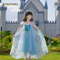Robe de princesse Elsa Hidehanky avec cape, costume de personnage, en tulle à sequins, coupe trapèze, longueur cheville, pour filles, printemps/été, idéale pour les fêtes d'anniversaire