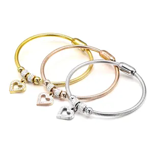 Heart Style Crystal Charm Bracelets Bangles Magnet Clasp With Snake Chain Stainless Steel Women Bangles Valentine's Day jewelry