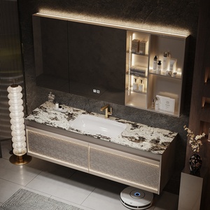 Meuble de salle de bain mural de luxe moderne avec lavabo intégré en céramique de style hôtelier et miroir intelligent - Product Image 4